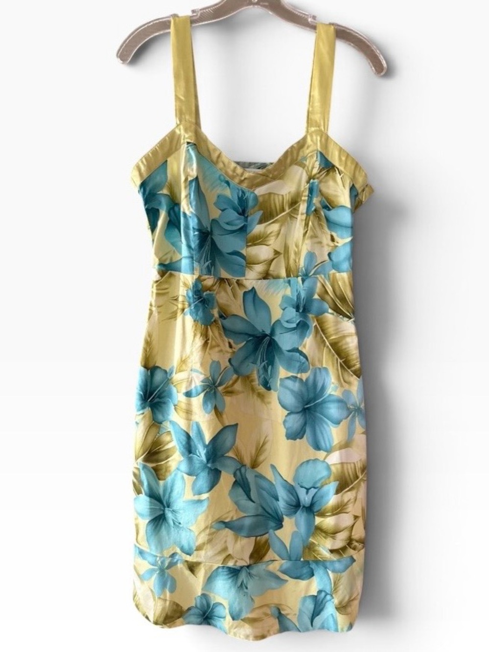UNIFORM JOHN PAUL RICHARD FLORAL DRESS SIZE 14 BLUE & LIME GREEN/YELLOW Y2K VTG